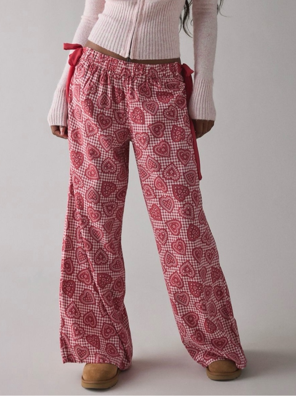 UO Out From Under Eat Your Heart Out Side-Tie Bow Pajama Pants Size XS